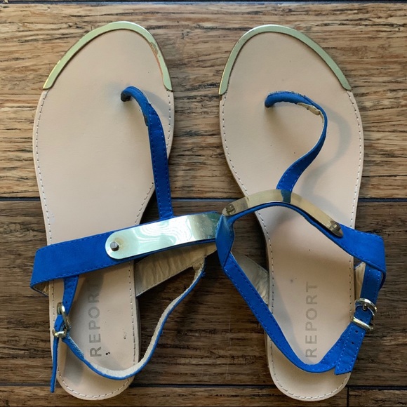 blue and gold flip flops